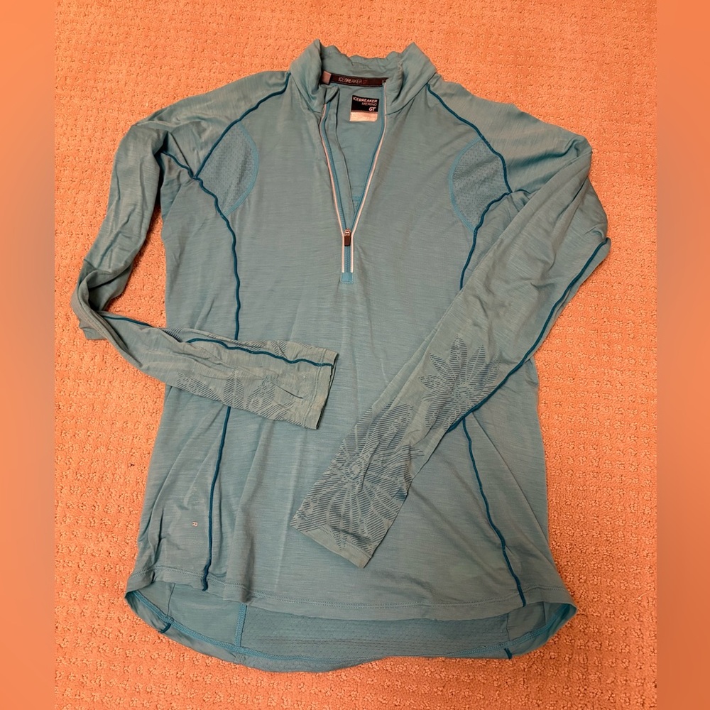 Icebreaker GT lightweight long sleeve zip neck women’s top in aqua, size L